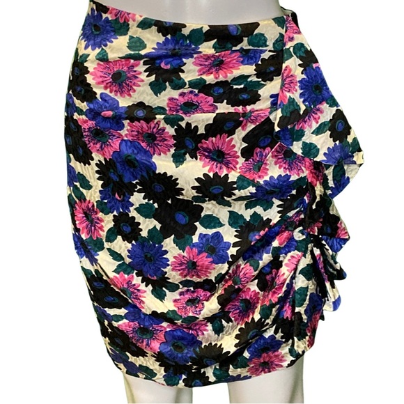 NWT Veronica Beard Pink Multi Floral Jacquard Ruched Stretch Silk Skirt - Sz 10 - Picture 3 of 8